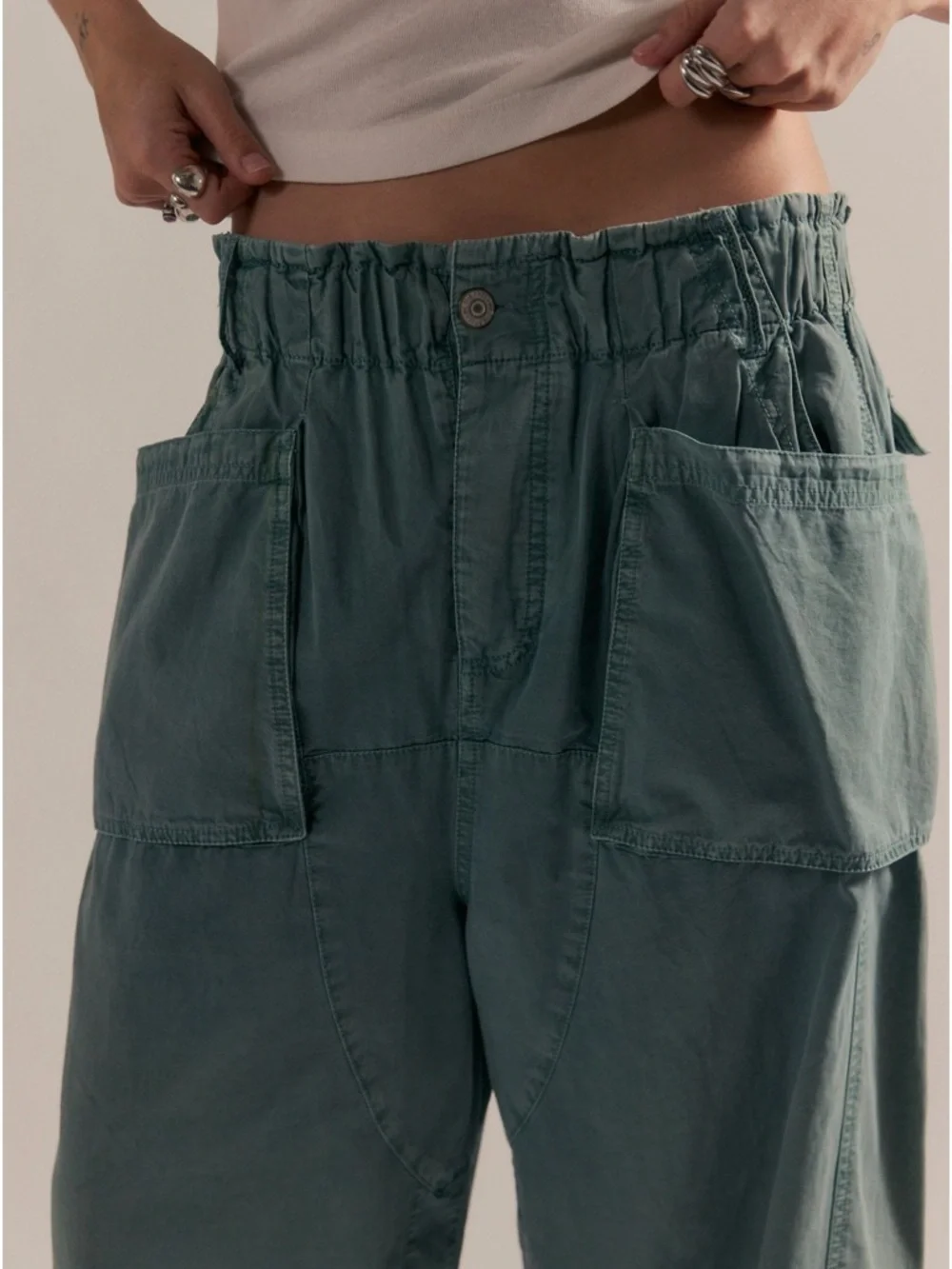 Free peopleLight Green Wide Cargo pants - Picture 4 of 12